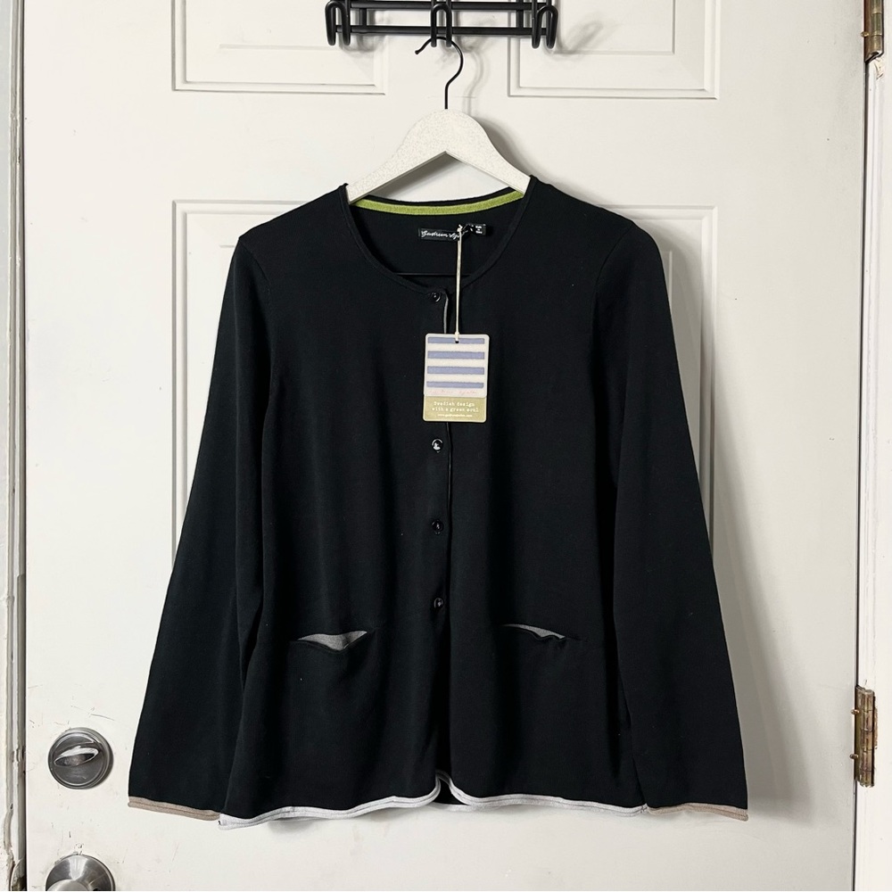 NEW Gudrun Sjoden Strickjacke Black Cotton Cardigan size medium